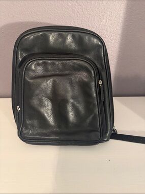Black Leather Osgoode Marley backpack with Front Zip Pocket